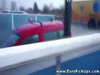 Picked up euro car wash babe fucks in public