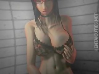 3D anime chick in glasses toy twat