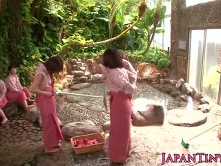 Outdoor japanese babe doggystyled in group