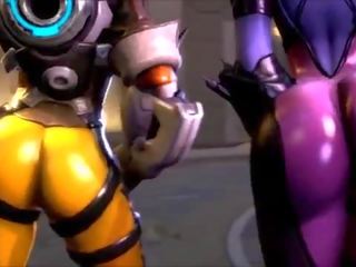 Overwatch เป็น oversexxed tracer vs widowmaker รองเท้าบู้ทส์ ความบ้าคลั่ง