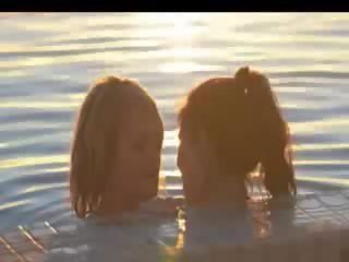 Lesbians licking cunts next to pool