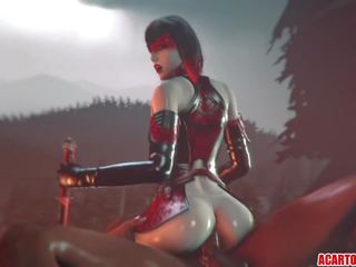 امرأة سمراء 3d فتاة countess يحصل على فم و كس حفر