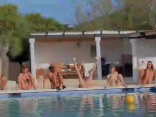 Six naked coeds by the pool from Russia