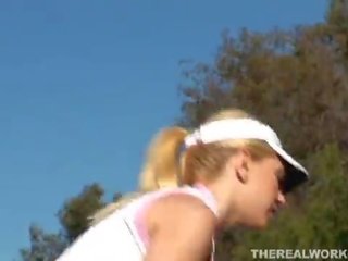 Beautiful busty babe gets fucked hard after her golf lessons